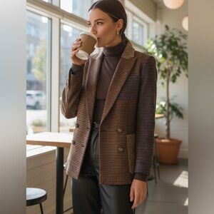 NWT Veronica Beard Faustine Patchwork Dickey Jacket Camel/Ink Houndstooth Sz 6